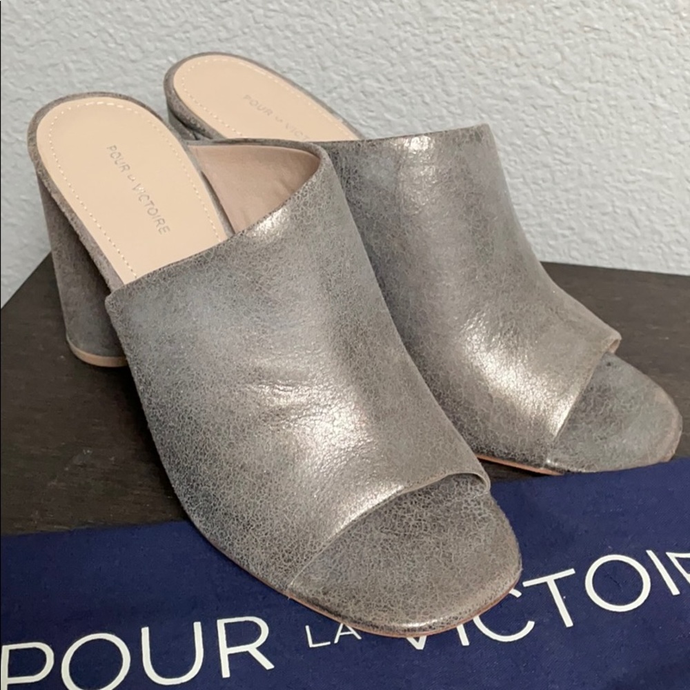 Pour la Victoire peep toe mules slides pewter 7.5 - Picture 2 of 7